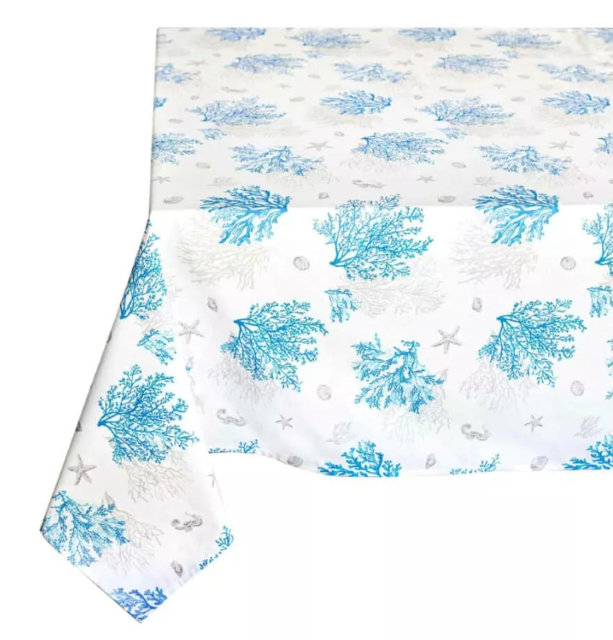 French tablecloth coated or cotton, all over Lagon. blue